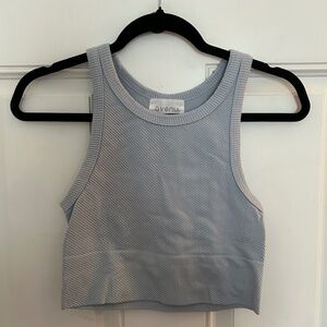 Avenu High-Neck Ribbed Crop Top in Light Blue